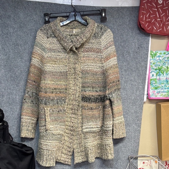 Free People Chunky Knit Mohair Cardigan Snap Button Sweater Jacket